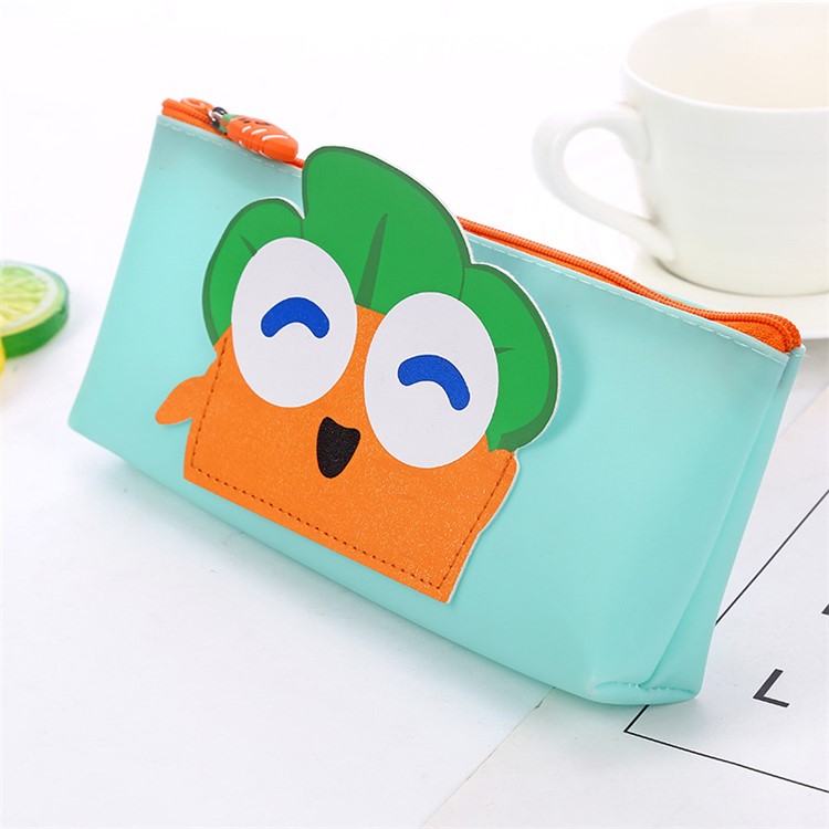Carrot Fantasy Patterned Zipper Waterproof Silicone Pen Pouch Bag - Green-1