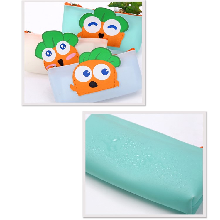 Carrot Fantasy Patterned Zipper Waterproof Silicone Pen Pouch Bag - Green-2