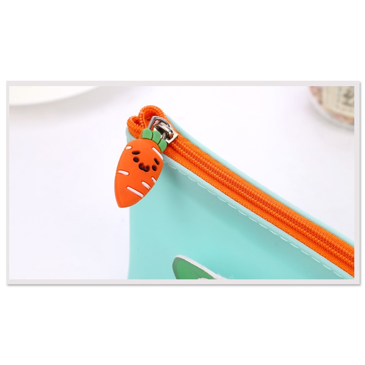 Carrot Fantasy Patterned Zipper Waterproof Silicone Pen Pouch Bag - Green-4