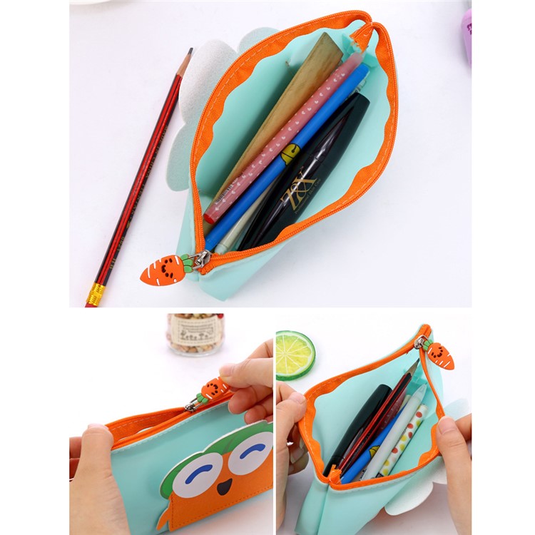 Carrot Fantasy Patterned Zipper Waterproof Silicone Pen Pouch Bag - Green-5