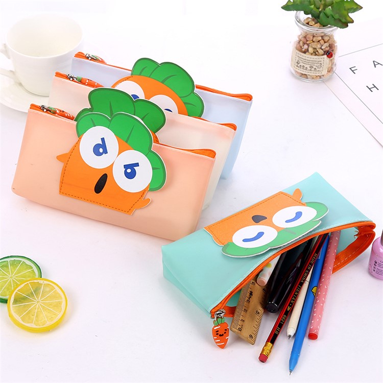 Carrot Fantasy Patterned Zipper Waterproof Silicone Pen Pouch Bag - Green-6