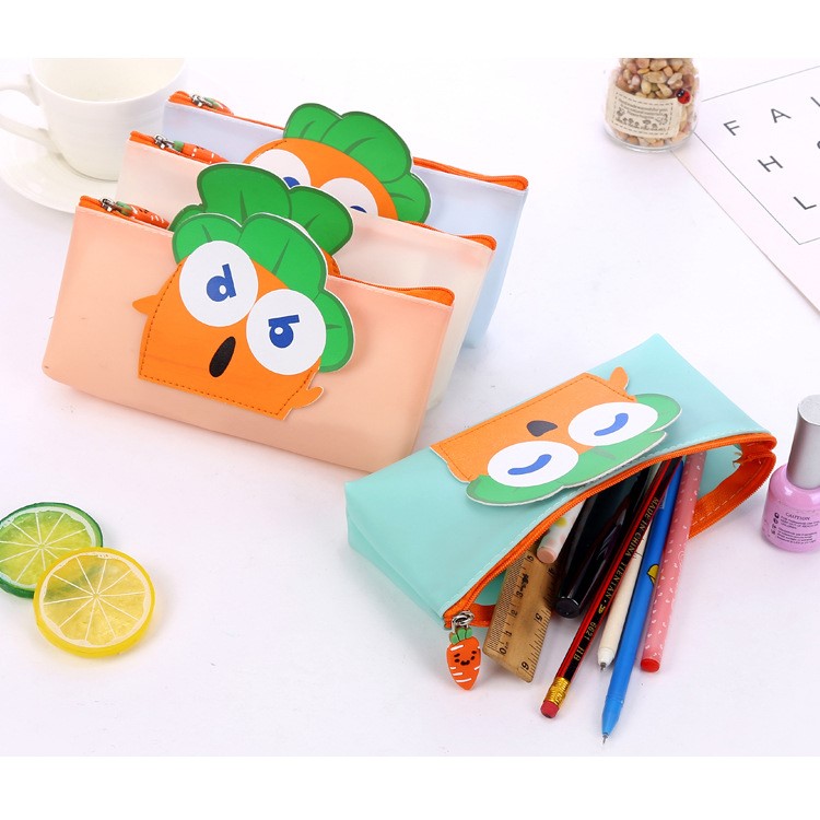 Carrot Fantasy Patterned Zipper Waterproof Silicone Pen Pouch Bag - Green-8