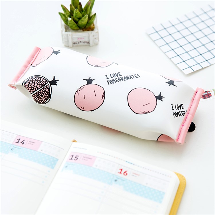 PU Coated Leather Pencil Bag - I Love Pomegranate-1