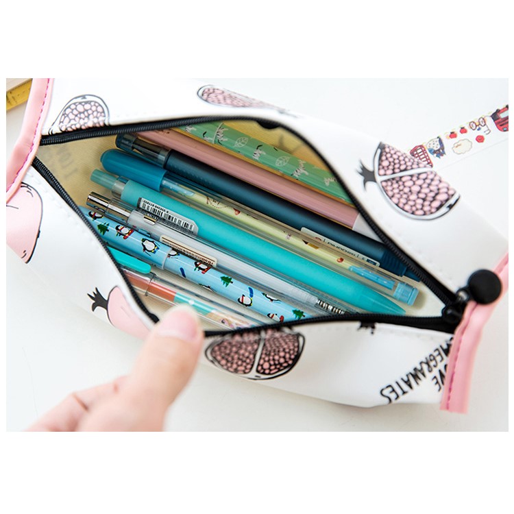 PU Coated Leather Pencil Bag - I Love Pomegranate-2