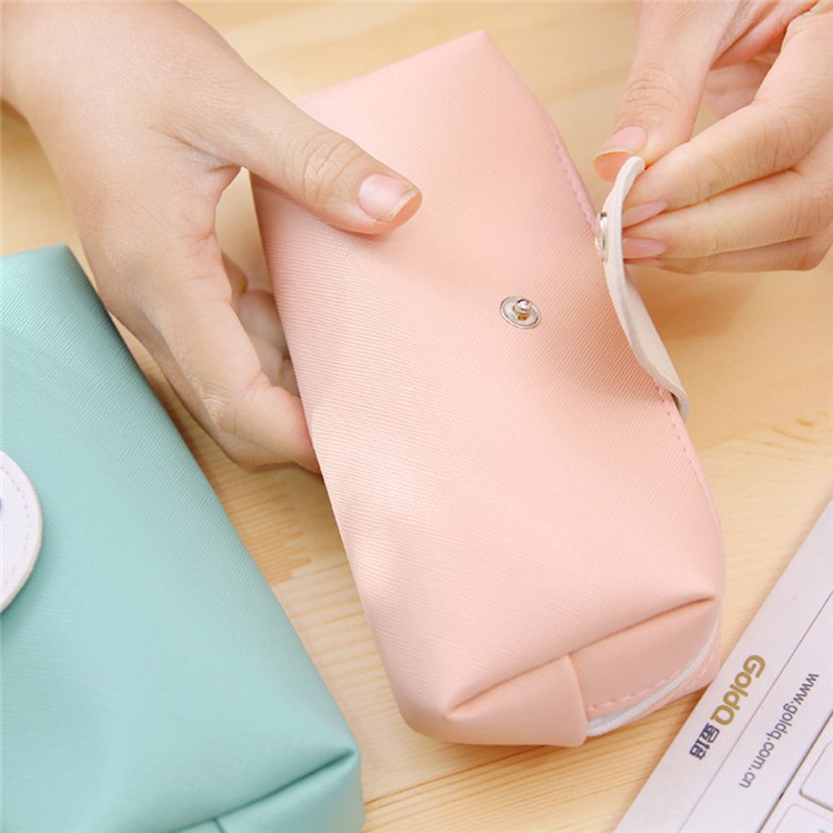 20 x 8 cm Stud-snap Design PU Leather Pencil Bag - Pink-2