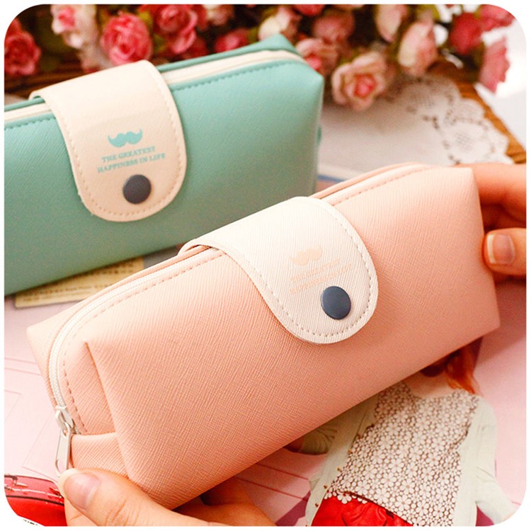 20 x 8 cm Stud-snap Design PU Leather Pencil Bag - Pink-3