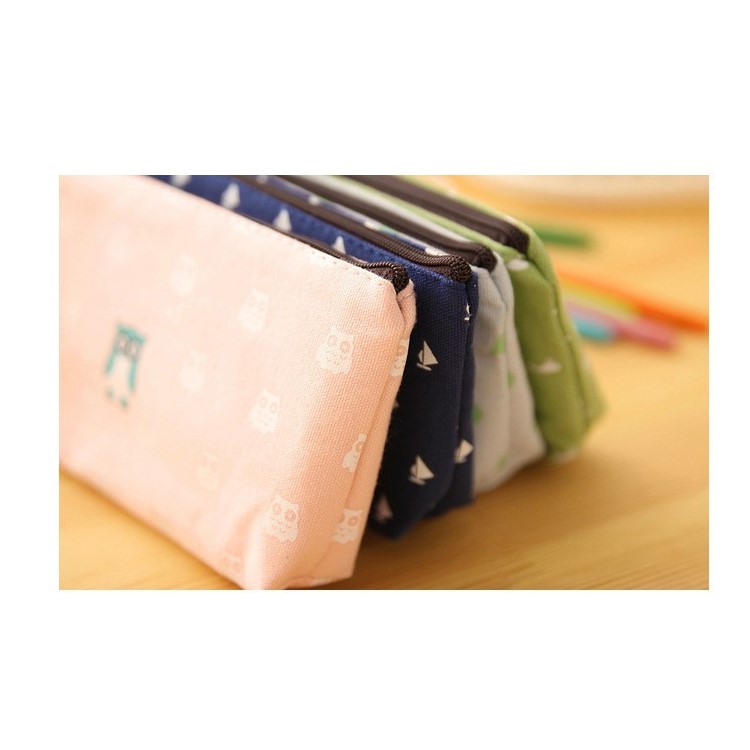 Canvas Printing Pattern Student Pen Stationary Pouch Bag Pocket - White-2