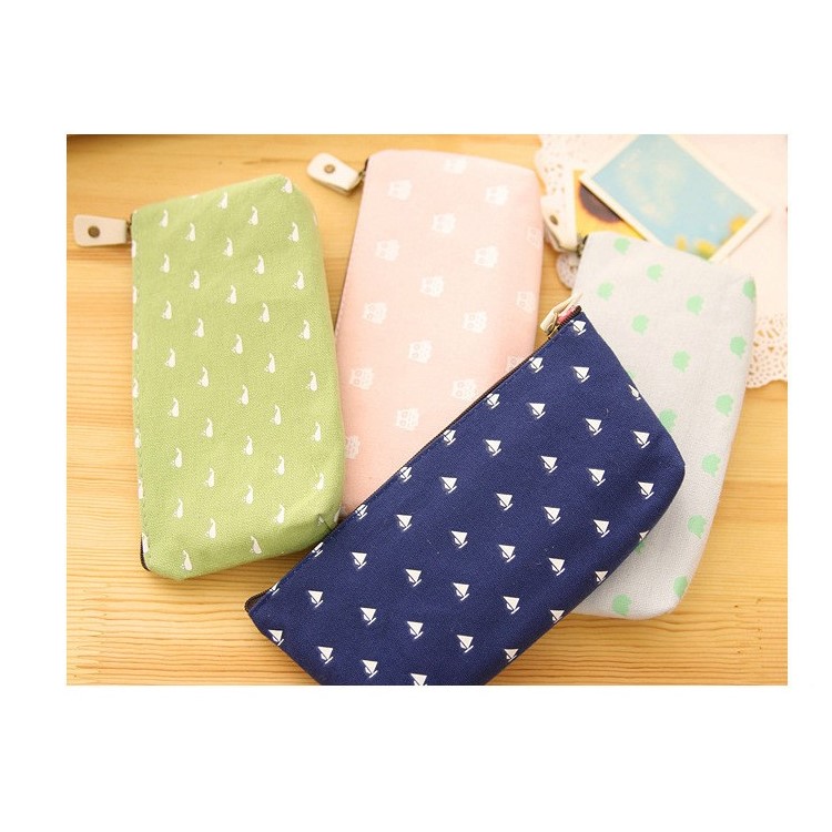 Canvas Printing Pattern Student Pen Stationary Pouch Bag Pocket - White-3