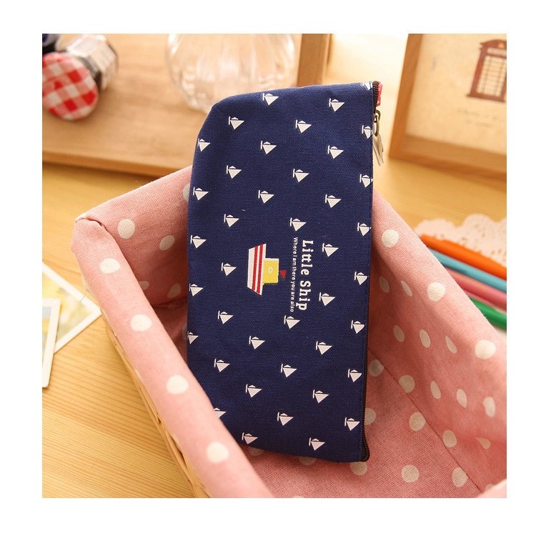 Canvas Printing Pattern Student Pen Stationary Pouch Bag Pocket - White-5