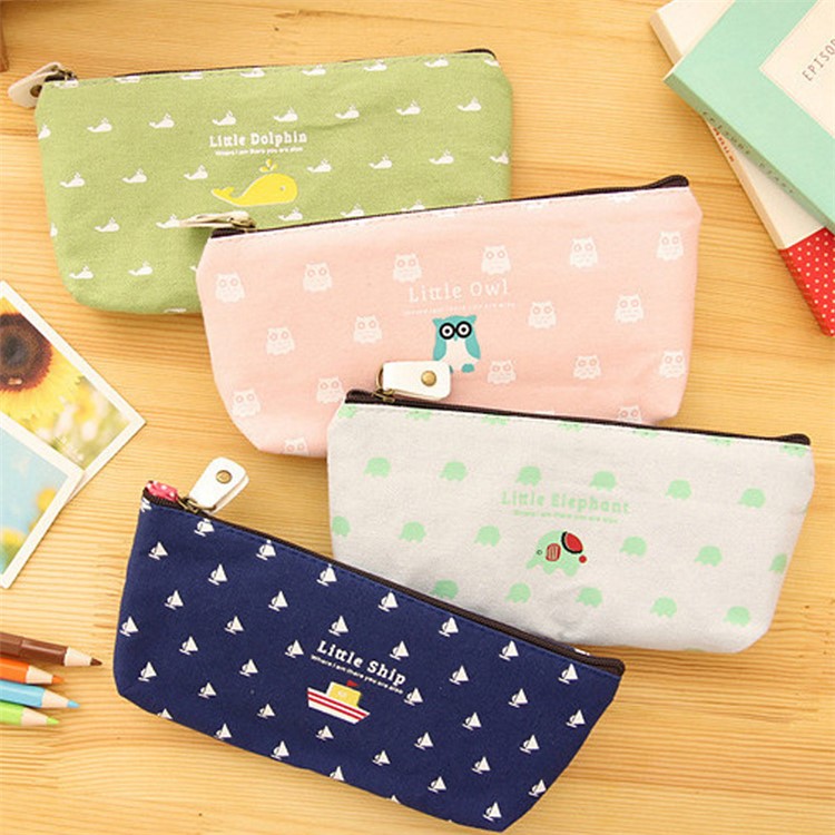 Canvas Printing Pattern Student Pen Stationary Pouch Bag Pocket - White-6