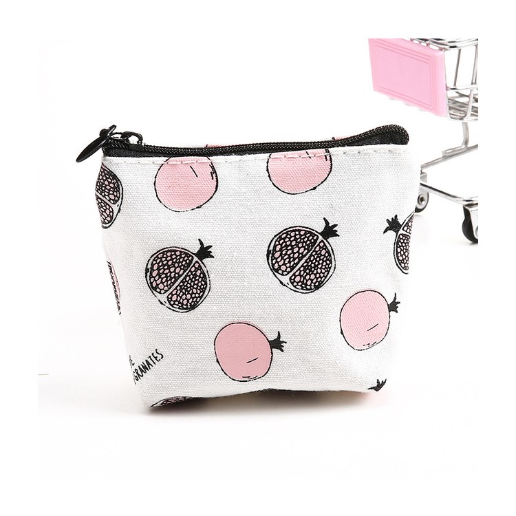 Canvas Fruit Pattern Zipper Money Pouch Bag - Pomegranate-1