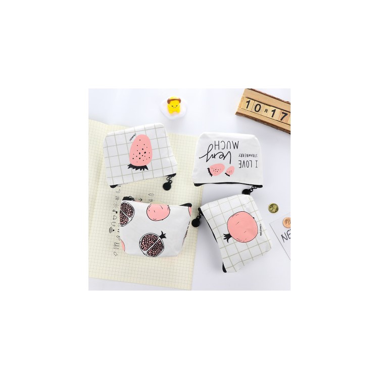 Canvas Fruit Pattern Zipper Money Pouch Bag - Pomegranate-2