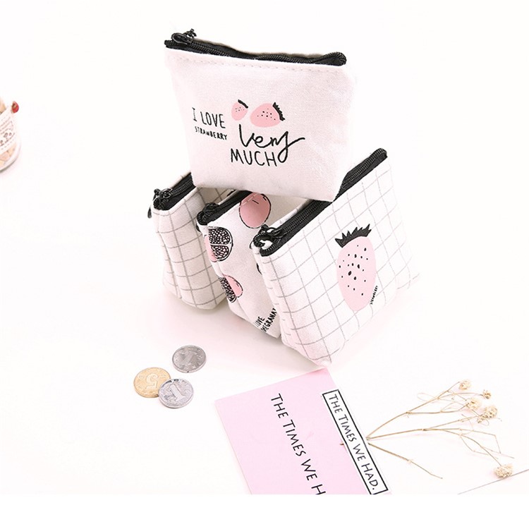 Canvas Fruit Pattern Zipper Money Pouch Bag - Pomegranate-3