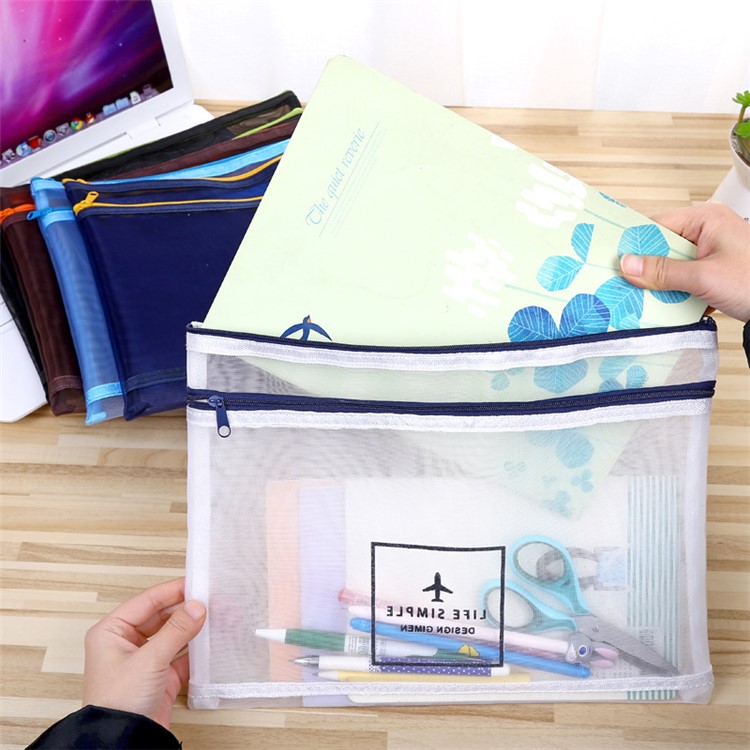 Two-layer Design Cartoon Plane Mesh Nylon A4 Document File Bag (A4 Size)-1