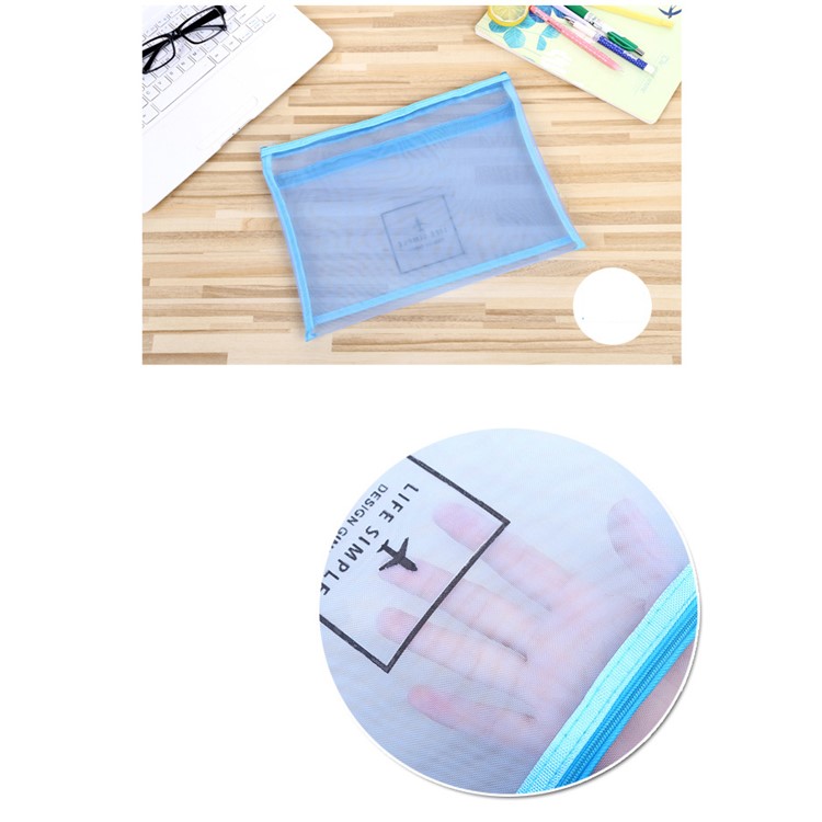 Two-layer Design Cartoon Plane Mesh Nylon A4 Document File Bag (A4 Size)-3