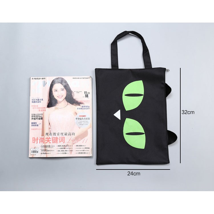 Black Cat Portable Zipper Oxford Cloth File Bag - Green-2
