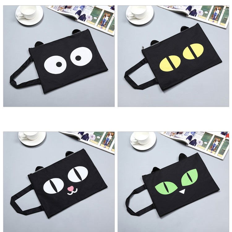 Black Cat Portable Zipper Oxford Cloth File Bag - Green-3