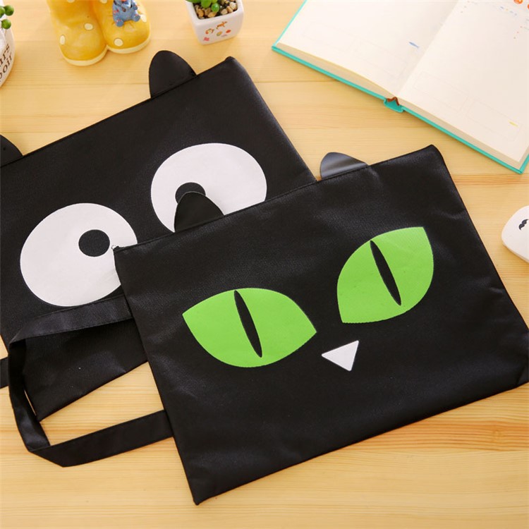 Black Cat Portable Zipper Oxford Cloth File Bag - Green-4