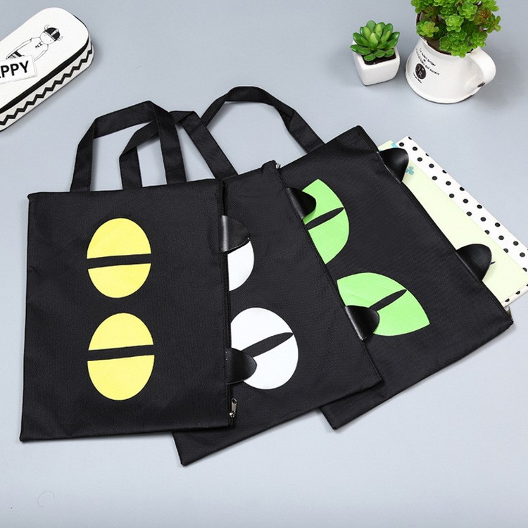 Black Cat Portable Zipper Oxford Cloth File Bag - Green-6