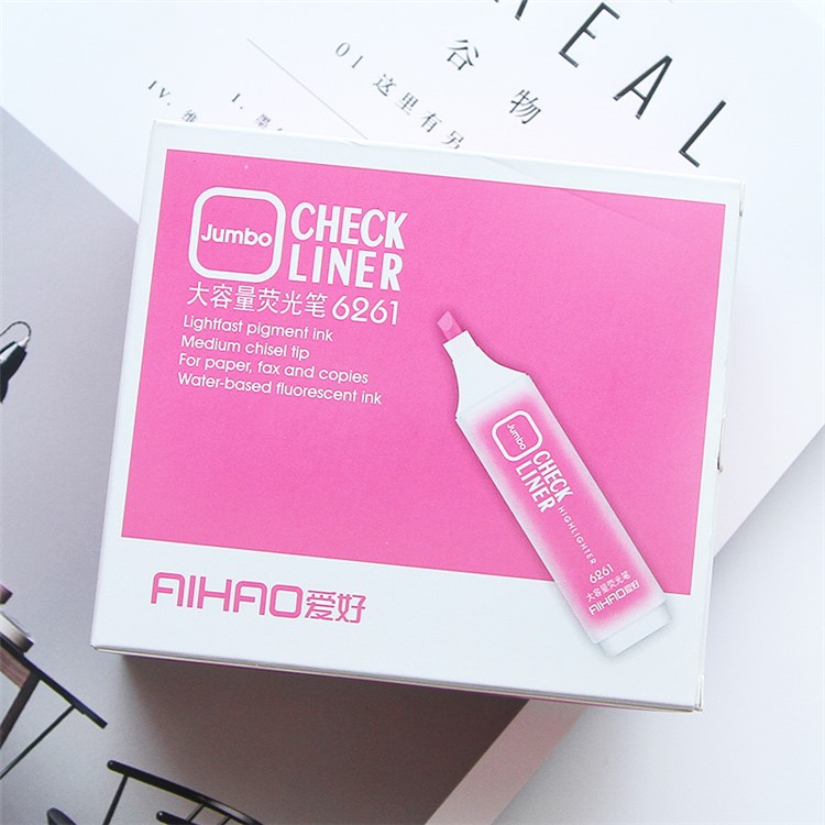 Bright Color Chisel Tip Fluorescent Pen with Clip - Rose-2