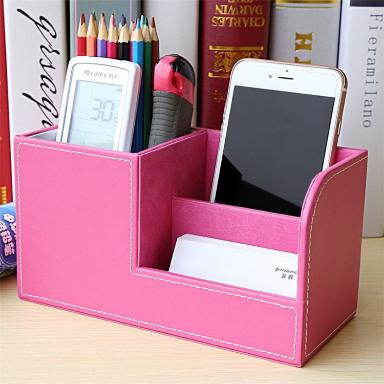 Business Style PU Leather Pen Container Visiting Card Holder Storage Box - Rose-1