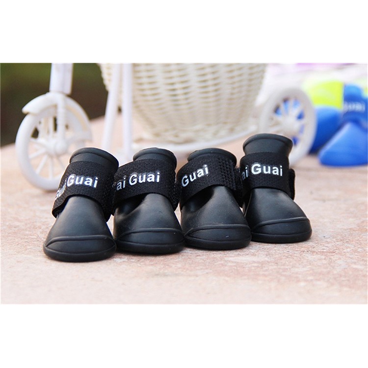 Puppy Anti-slip Waterproof Rubber Dog Rain Snow Shoes Pet Dog Rain Boots - Black / L-4