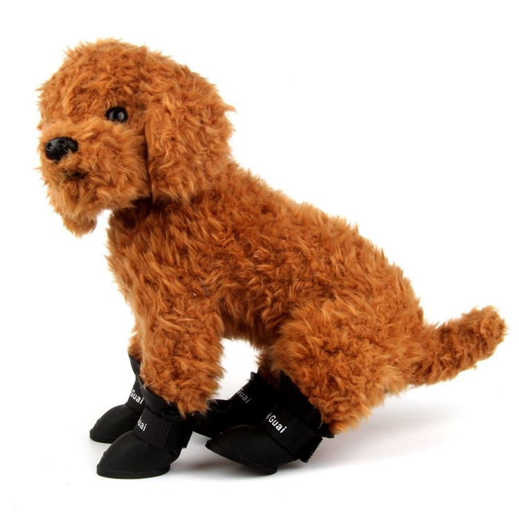 Puppy Anti-slip Waterproof Rubber Dog Rain Snow Shoes Pet Dog Rain Boots - Black / L-5