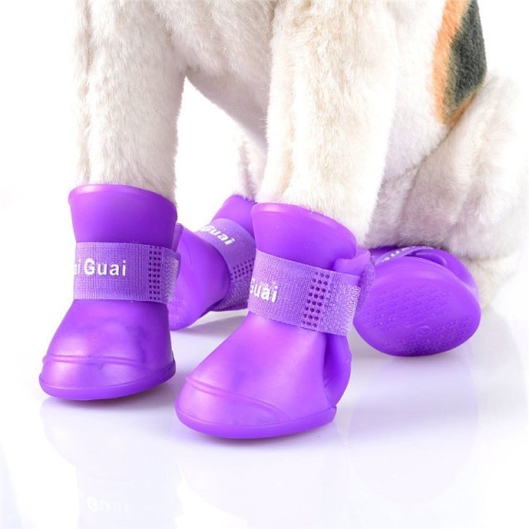 Puppy Cute Anti-slip Waterproof Rubber Dog Rain Shoes Pet Dog Rain Boots - Purple / S-1