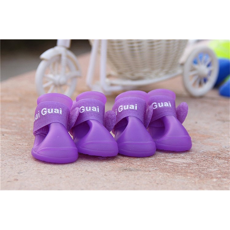 Puppy Cute Anti-slip Waterproof Rubber Dog Rain Shoes Pet Dog Rain Boots - Purple / S-3