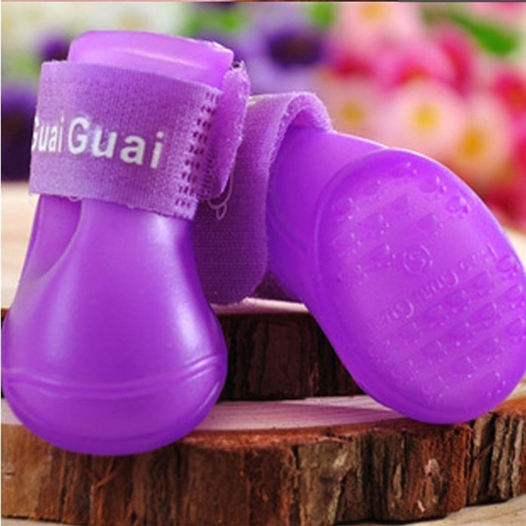 Puppy Cute Anti-slip Waterproof Rubber Dog Rain Shoes Pet Dog Rain Boots - Purple / S-4