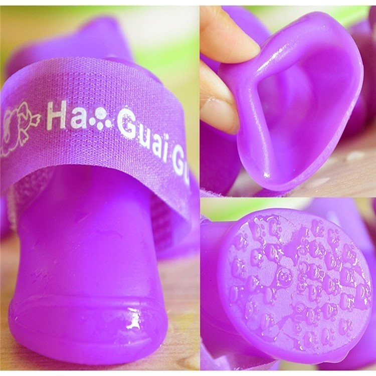 Puppy Cute Anti-slip Waterproof Rubber Dog Rain Shoes Pet Dog Rain Boots - Purple / S-5