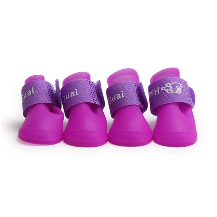 Puppy Cute Anti-slip Waterproof Rubber Dog Rain Shoes Pet Dog Rain Boots - Purple / S-6