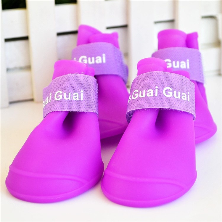 Puppy Cute Anti-slip Waterproof Rubber Dog Rain Shoes Pet Dog Rain Boots - Purple / S-7