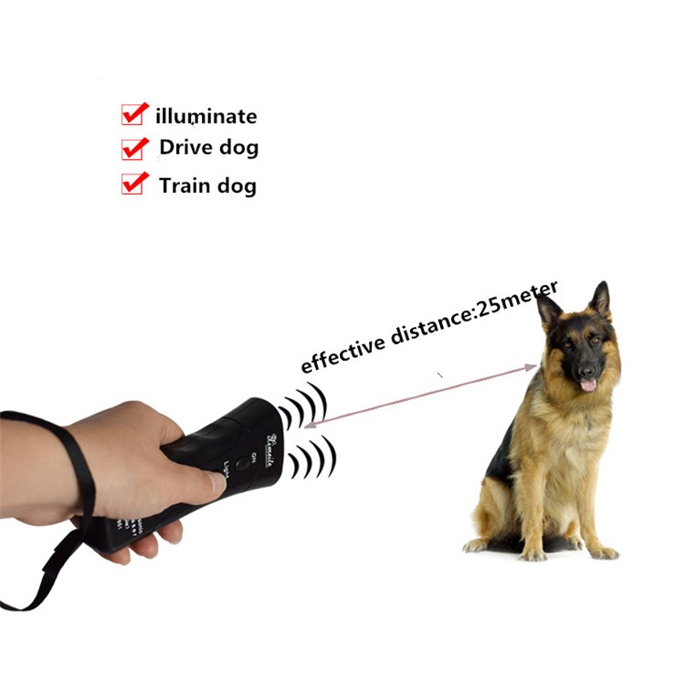 Ultrasonic Dog Chaser Stop Aggressive Animal Attacks Repeller with Flashlight - Black-1