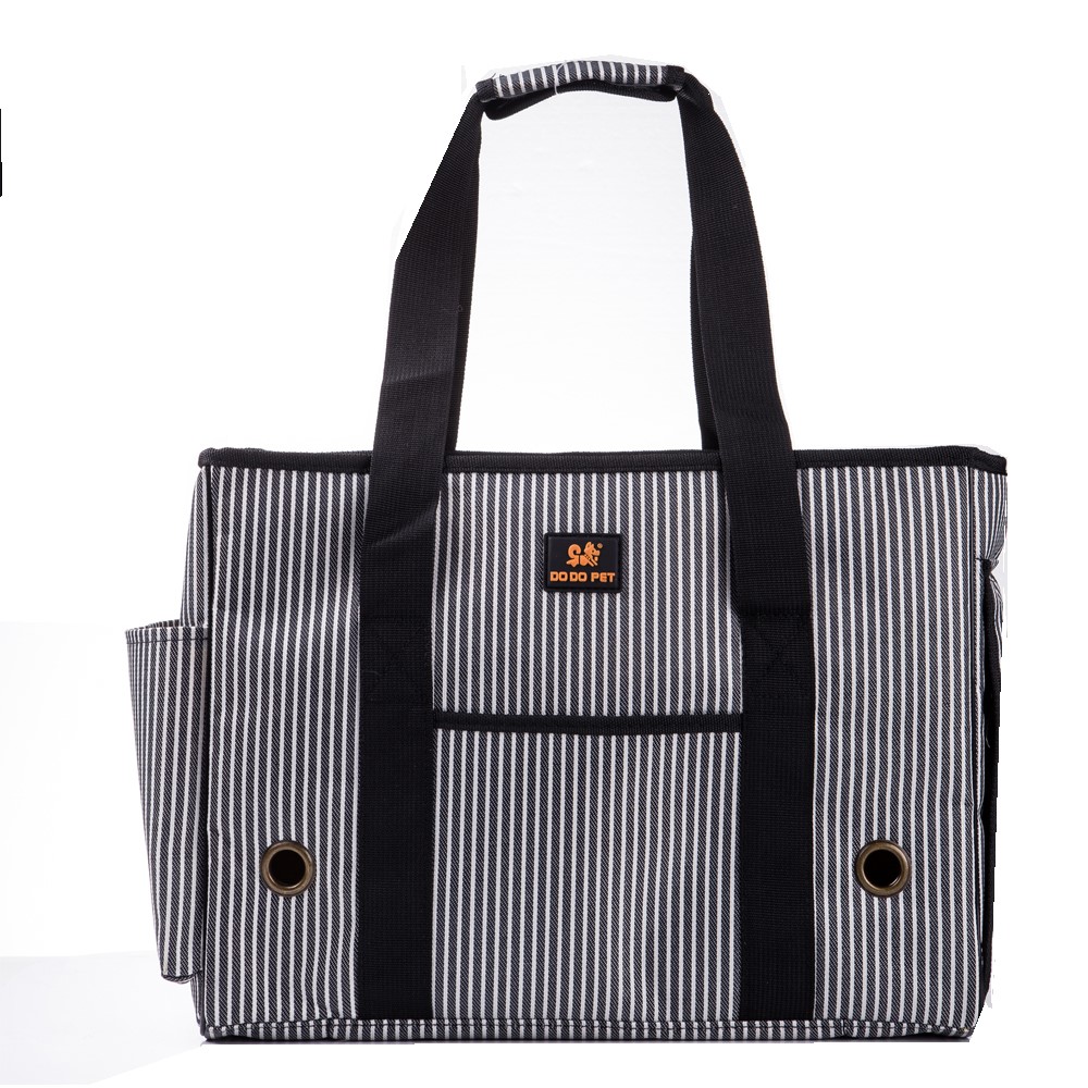 Fashion Stripe Pet Dog Cat Kitty Outdoor Travel Oxford Shoulder Bag Carry Bag - Grey / Size: M-2