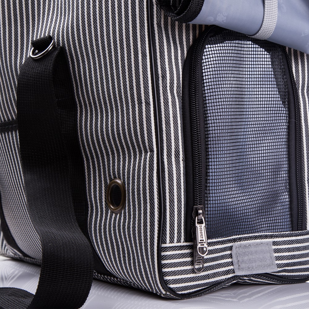 Fashion Stripe Pet Dog Cat Kitty Outdoor Travel Oxford Shoulder Bag Carry Bag - Grey / Size: M-8