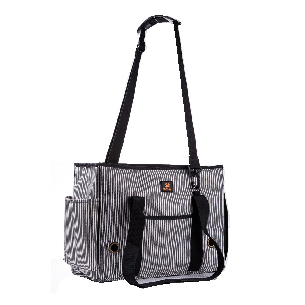 Fashion Stripe Pet Dog Cat Kitty Outdoor Travel Oxford Shoulder Bag Carry Bag - Grey / Size: M-9