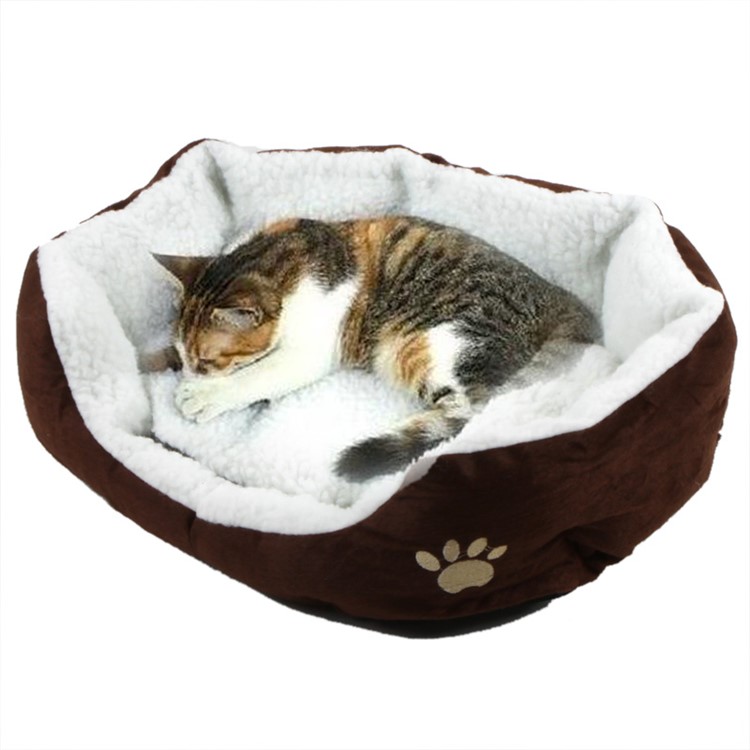 Puppy Dog Cat Pad Bed Fleece Cozy Plush Mat Nest - Coffee-1