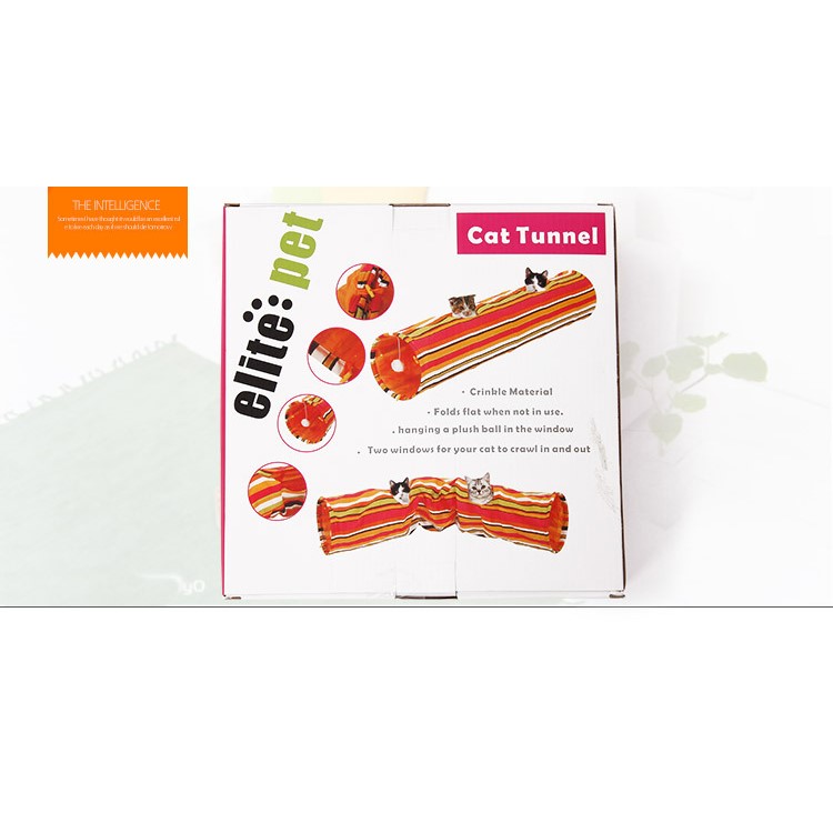 Foldable Colorful Stripes Creaker Cat Tunnel Play Toy with Holes and Dangling Ball-10