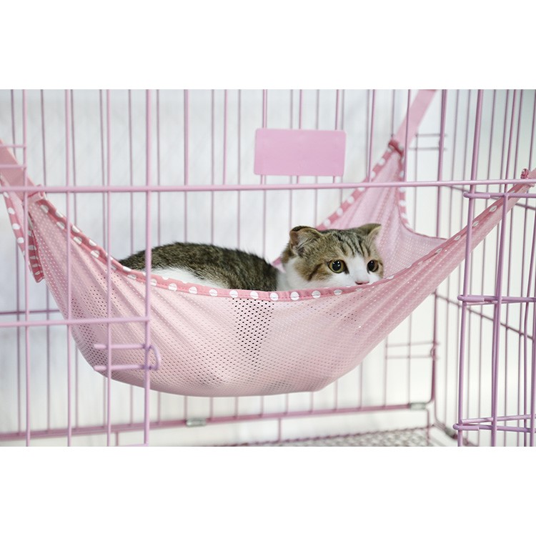 Cute Pet Hanging Bed Breathable Mesh Cat Cage Hammock Bed Mat - S / Pink-2