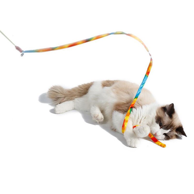 Cat Toy Active Teaser Cat Toy Tease Stick with Ribbon - Rainbow-2