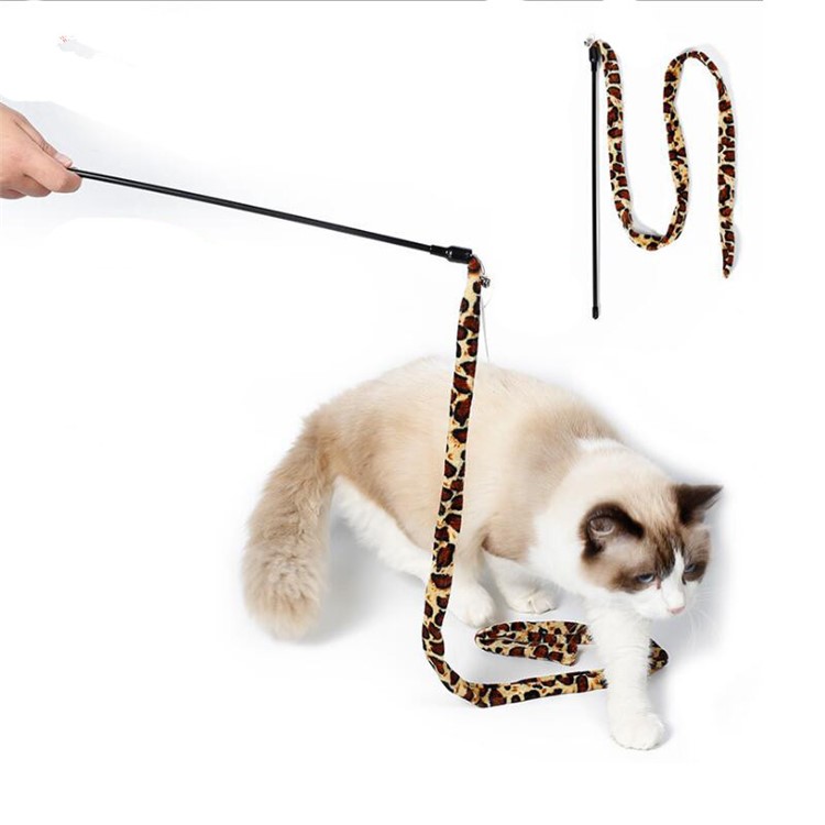 Cat Active Teaser Cat Toy Tease Stick with Ribbon - Leopard Print-1