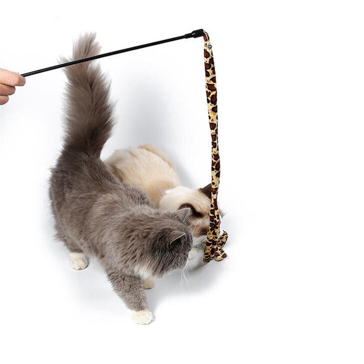 Cat Active Teaser Cat Toy Tease Stick with Ribbon - Leopard Print-2