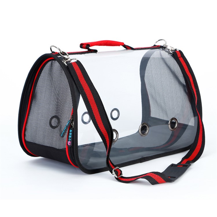 Portable Transparent Pet Bag Outdoor Travel Cat Dog Carry Bag Shoulder Bag, Size: S - Red-1