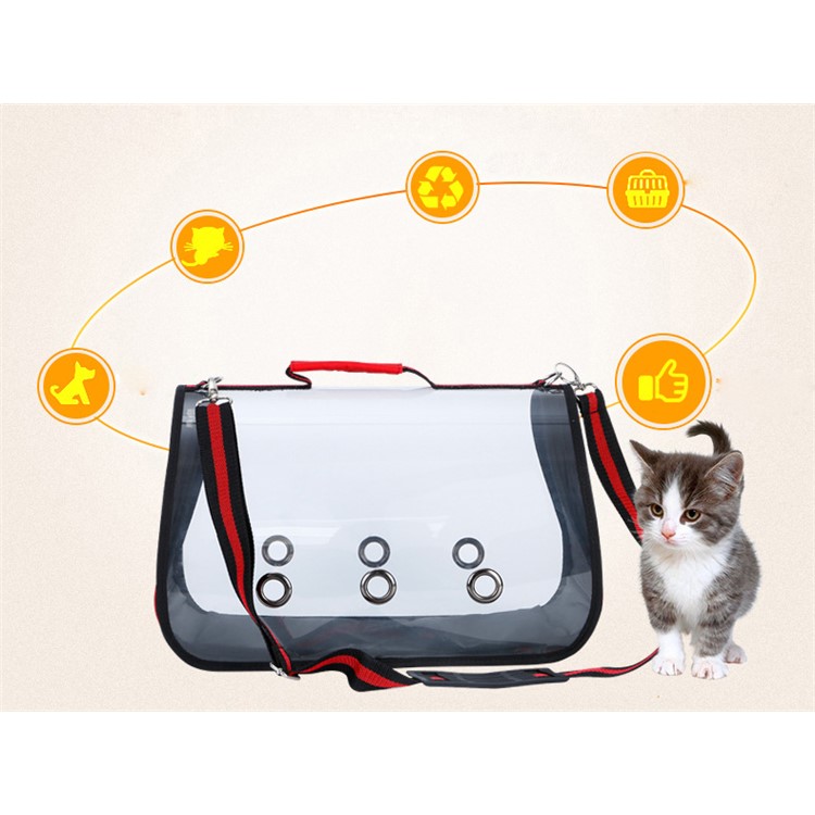 Portable Transparent Pet Bag Outdoor Travel Cat Dog Carry Bag Shoulder Bag, Size: S - Red-18
