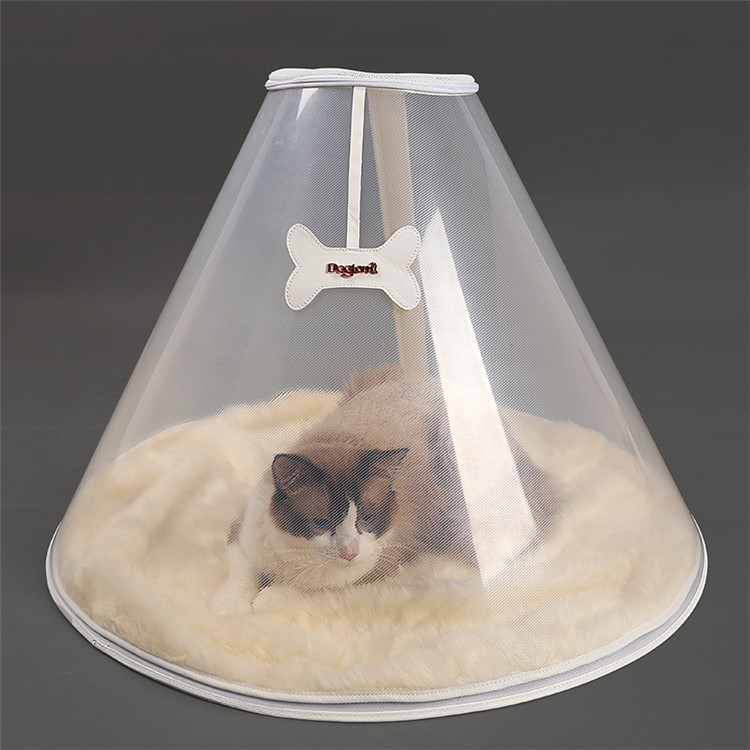 Washable Pet Cave Transparent Dog Cat Igloo House with Removable Cushion - White-3