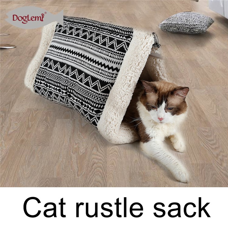 Cat Rustling Sack Functional Winter Warm Cat Pet Cave Mat - Black-6
