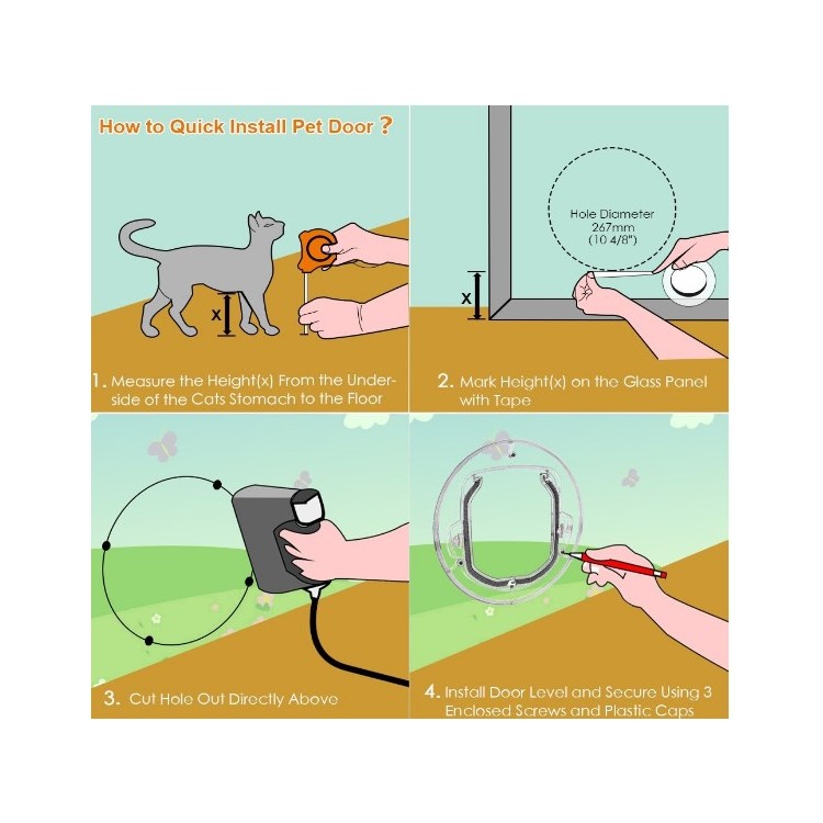 Pet Door with 4 Ways Lock Round Clear Cat Flap with Door Liner, Size: 290 x 290 x 27mm-3