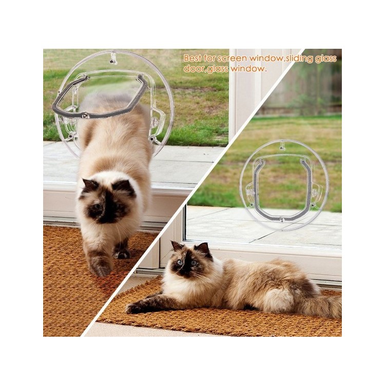 Round Clear Cat Flap with Door Liner Pet Door with 4 Ways Lock, Size: 400 x 400 x 40mm-1