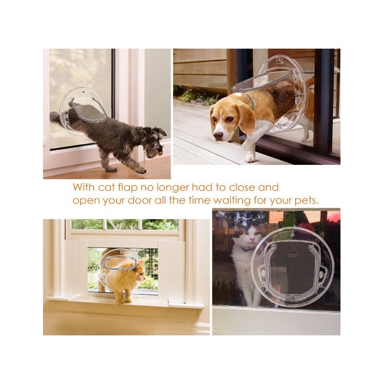 Round Clear Cat Flap with Door Liner Pet Door with 4 Ways Lock, Size: 400 x 400 x 40mm-6